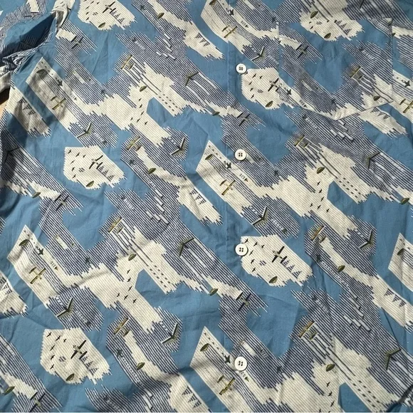 A.P.C. Chemisette Lloyd Short Sleeve Liberty Airplane Printed Shirt SizeXL NEW